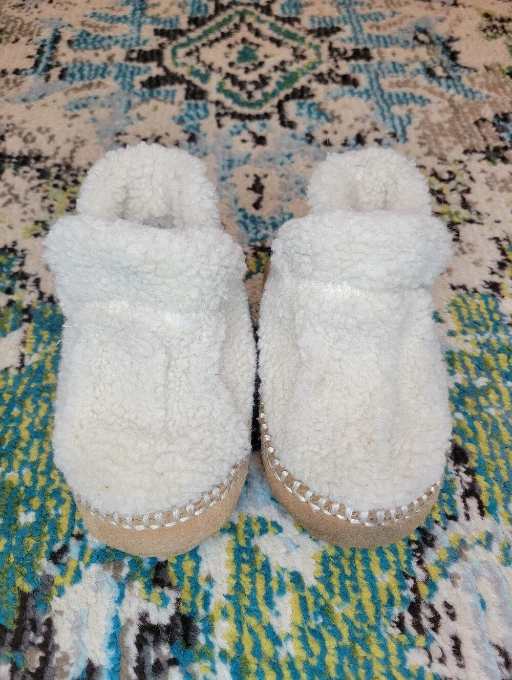 L.L.Bean Toddler Cozy Slipper Booties In Natural White Pile Fleece, Kids 7-8